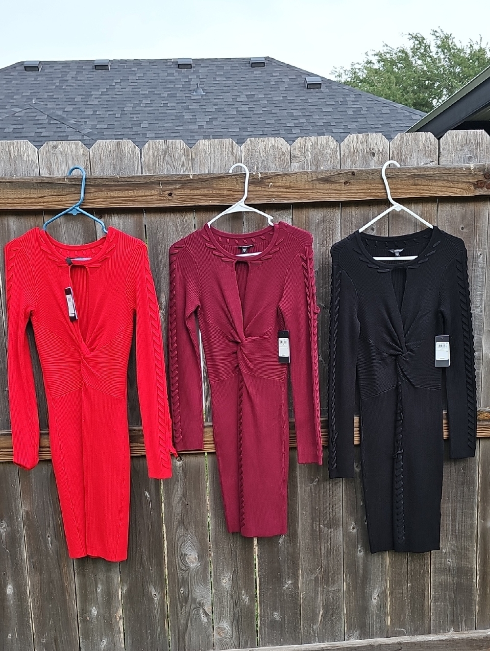 Guess Long-Sleeve Twist-Front Ribbed Dress Bundle All 3 Dresses